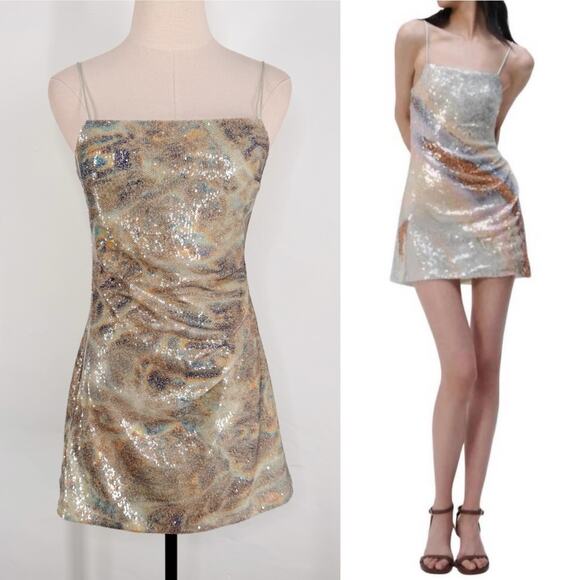 Jonathan Simkhai Frankie Mini Dress Green Sequins Gradient Party Cocktail Size 4 - Picture 11 of 12